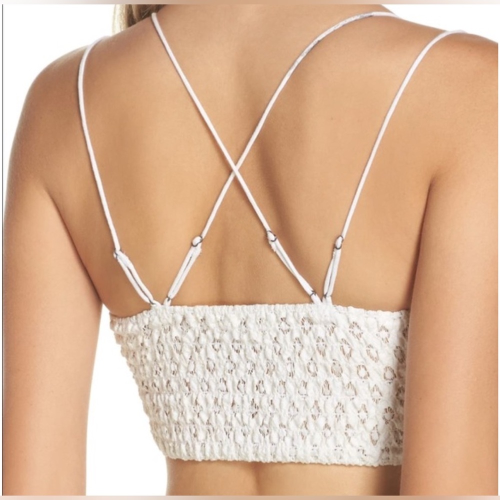 Free People Intimately Adella Longline Bralette Coquette Lace White Ruched L - Picture 2 of 8